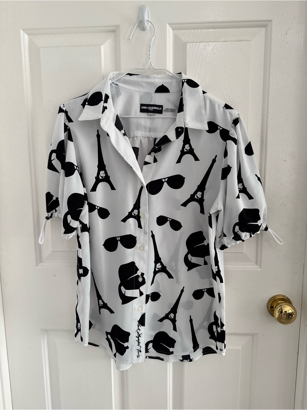 Karl Lagerfeld White Button-Down Shirt with Black Icon Print